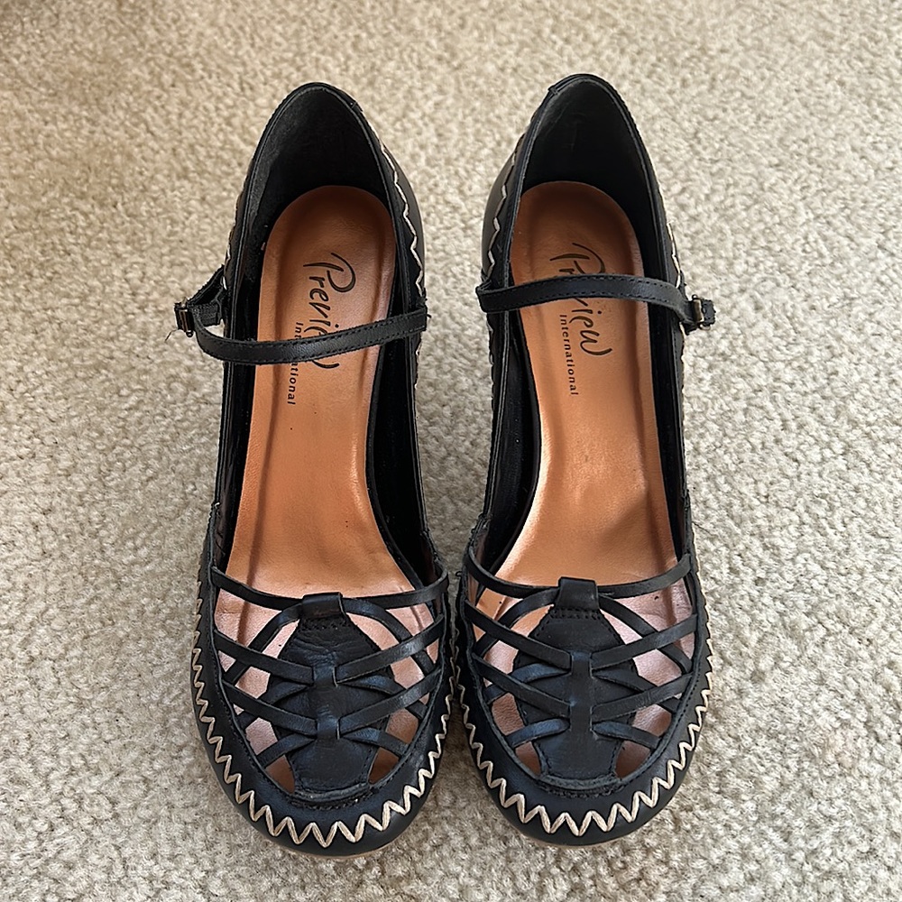 Preview International Black Leather BohemianHeels Size 8
